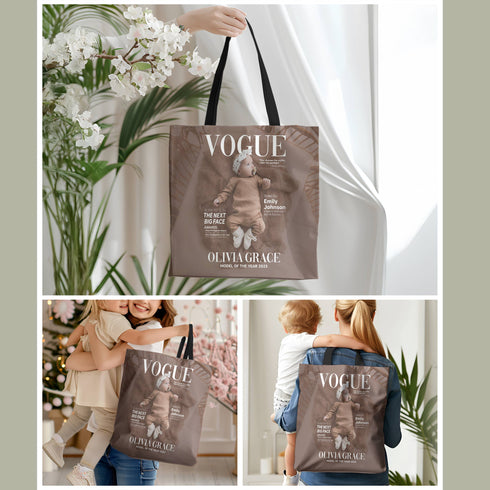 Personalized Vogue Style Baby Tote Bag – Custom Name & Photo Gift for Stylish Moms